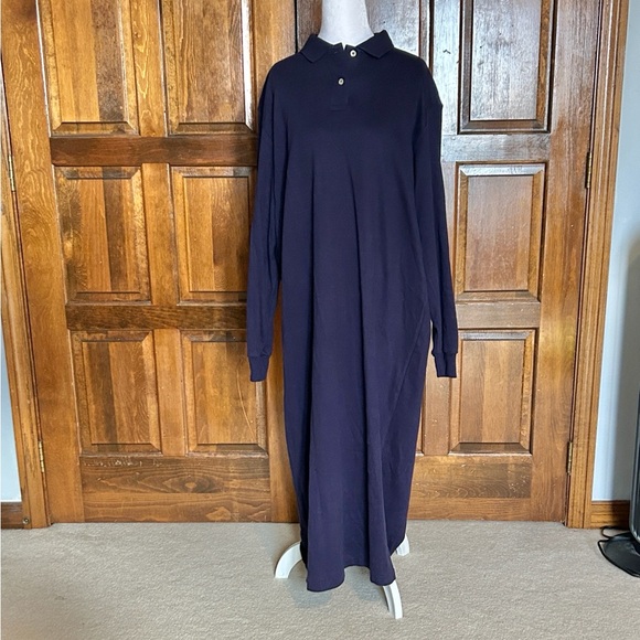 J. Crew Navy Collared Long Sleeve Polo Shirt Dress Size XL 100% Cotton - Picture 2 of 9